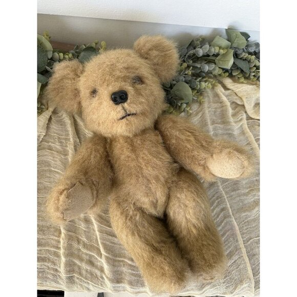 17” Vintage Mohair Jointed Teddy Bear‎ Suede Leather Pads Plastic Nose Blonde - Picture 5 of 8